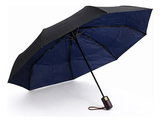 Paraguas Plegable Doble Tela Negro Satinado 8 Varillas