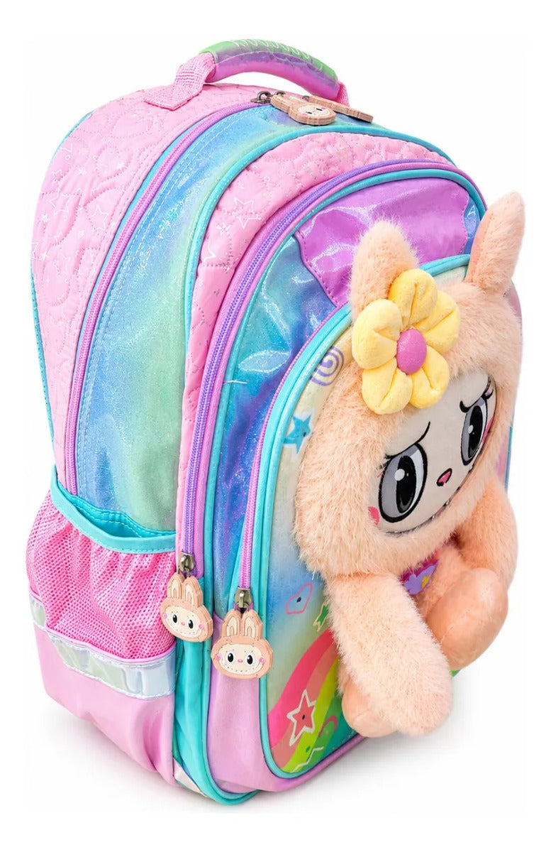 Mochila Monster Disfrazado De Conejito Durazno Con Spinner