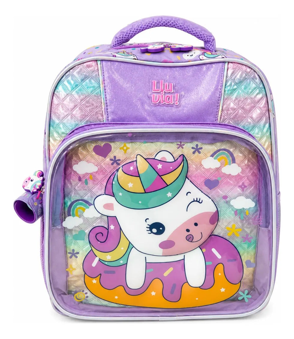 Set Tres Piezas Lluvia Unicornio Lila Con Lonchera Lapicera
