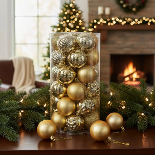 Esferas Navideñas 30 Piezas Elegancia Dorada Con Relieve 6cm