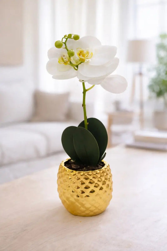 Orquídea Artificial Elegante En Maceta 4 Colores 36cm