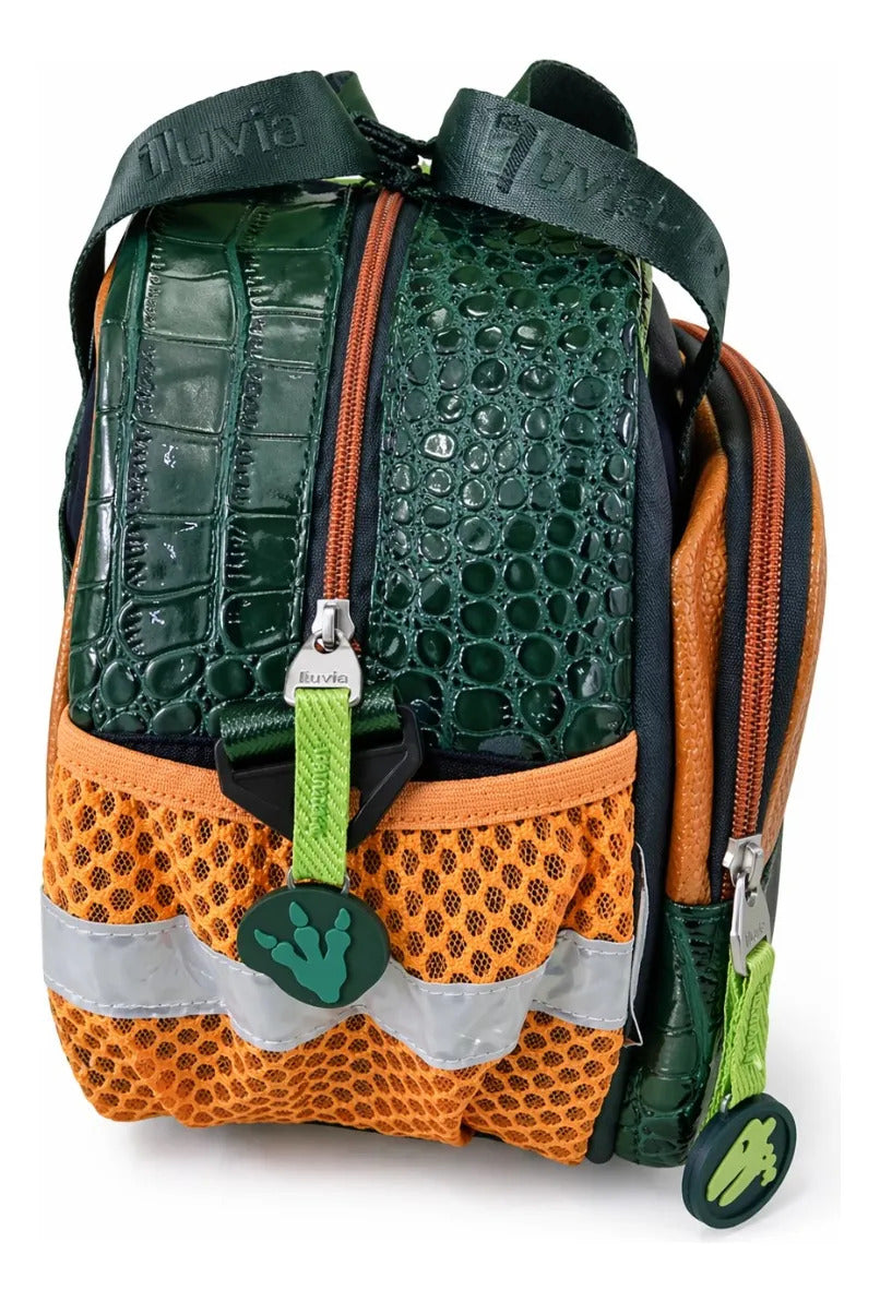 Set De Mochila Primaria Lluvia T Rex Tres Piezas Dinosaurio