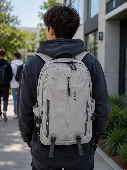 Mochila Juvenil Lluvia Gris Satinado Elegante Porta Laptop