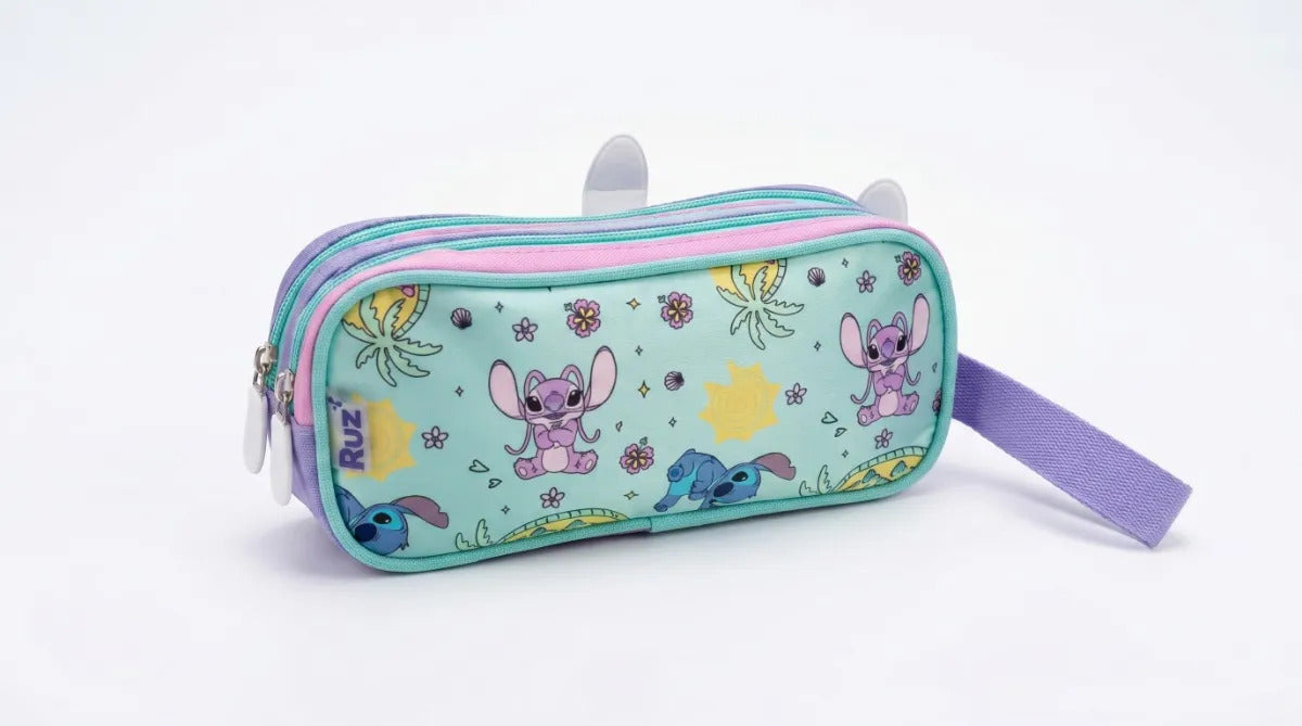 Lapicera Escolar Ruz Stitch Y Angel Doble Compartimento