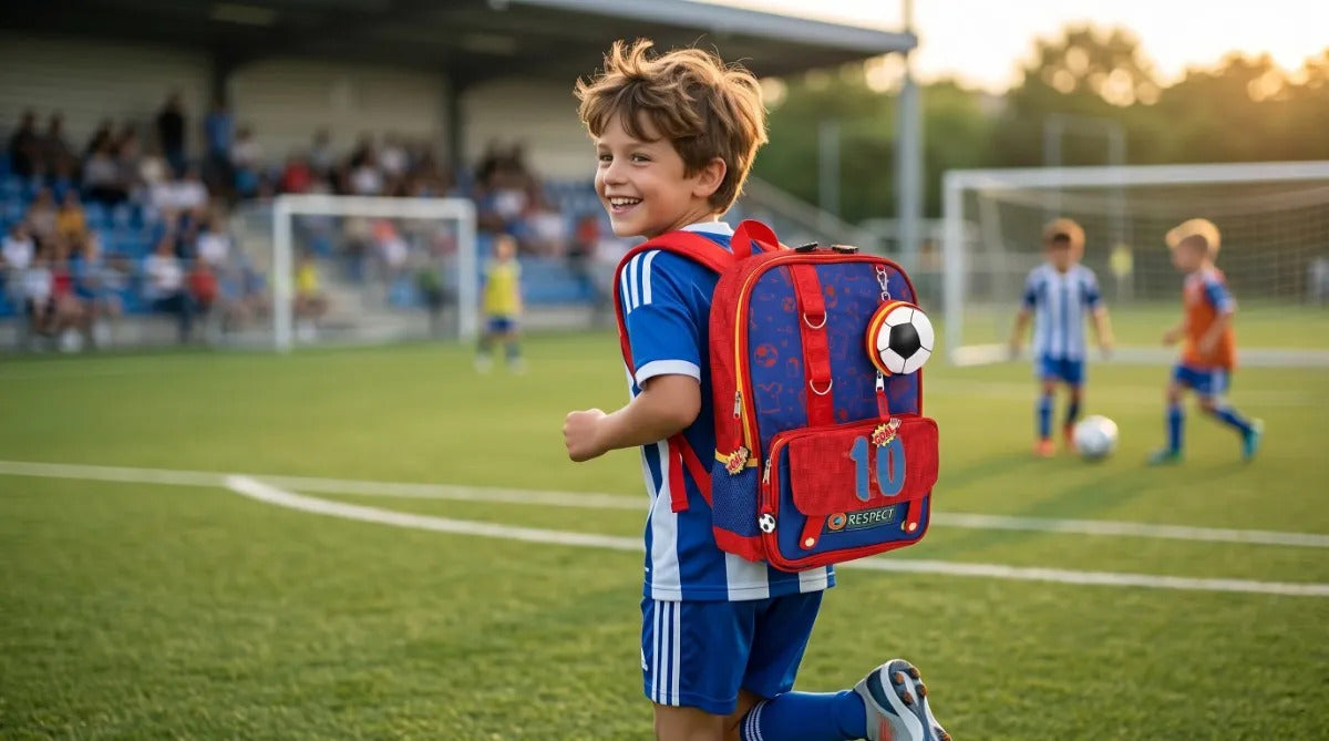 Mochila Primaria Lluvia Grande 3 Bolsillos Diseño Futbol