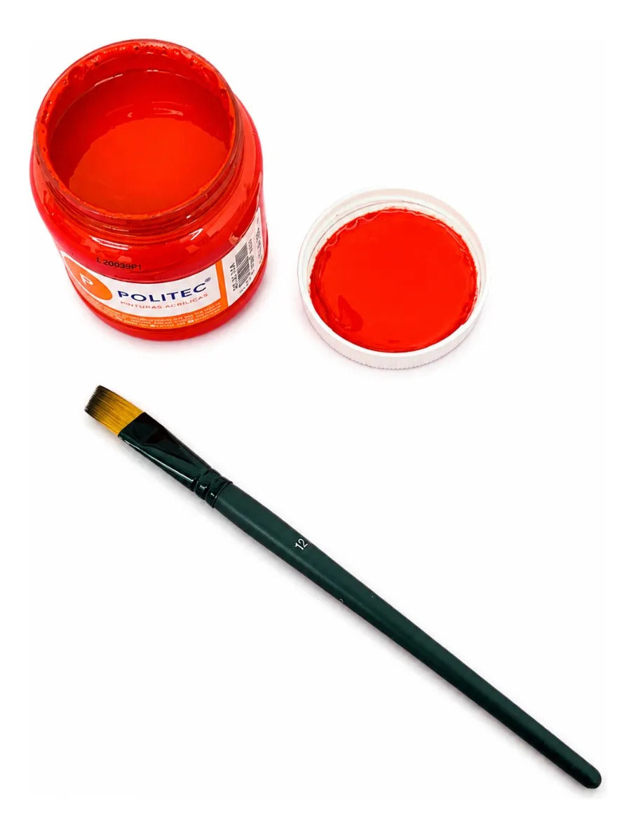 Pintura Acrílica Roja 250 Ml Politec Para Madera Tela Cartón