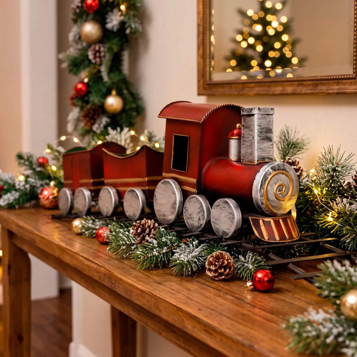 Tren Navideño Lluvia Expreso De Navidad Metálico Vintage