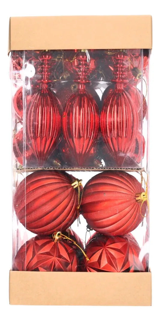 Set Esferas Navideñas lluvia Rojo Rubí 58 Piezas Variadas