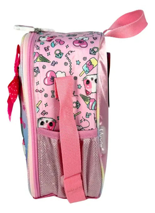 Mochila Primaria Set 3 Piezas Marca Lluvia Gato Con Lentes
