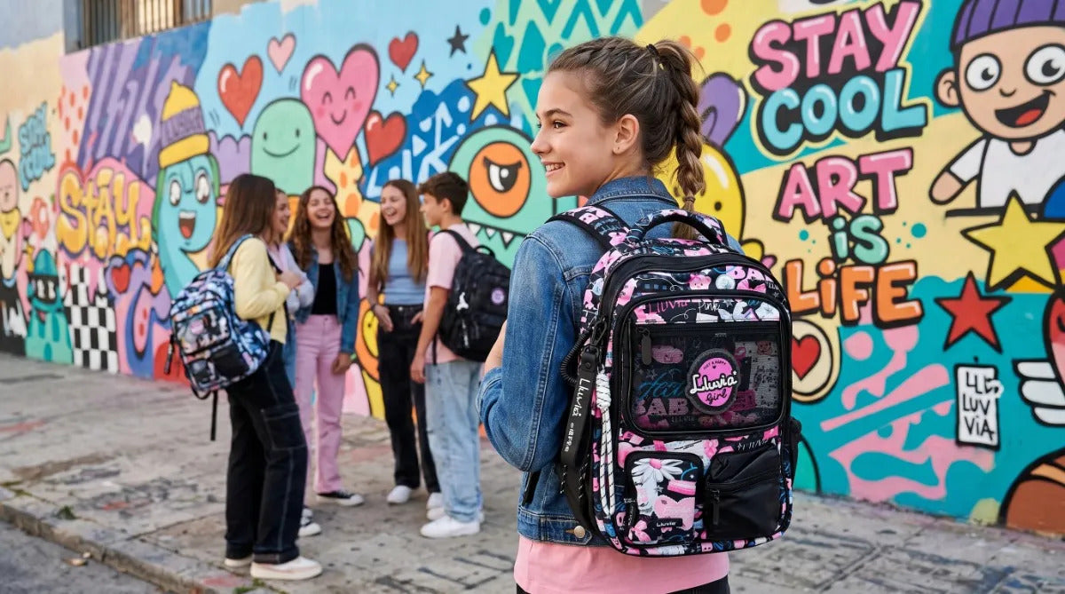 Mochila Escolar Lluvia Urban Girl Color Negro Con Rosa