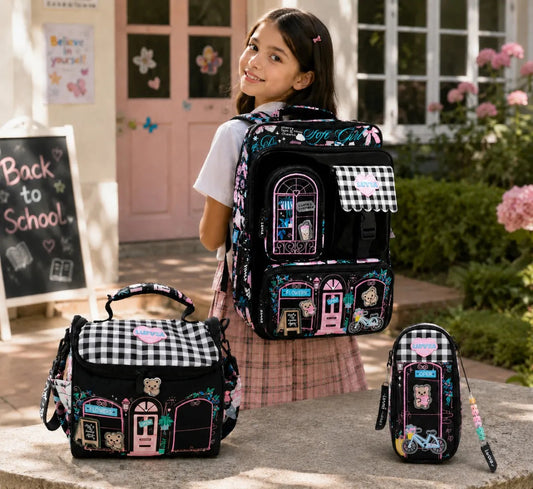 Set Escolar Tres Piezas Lluvia Florería Figuras Con Velcro