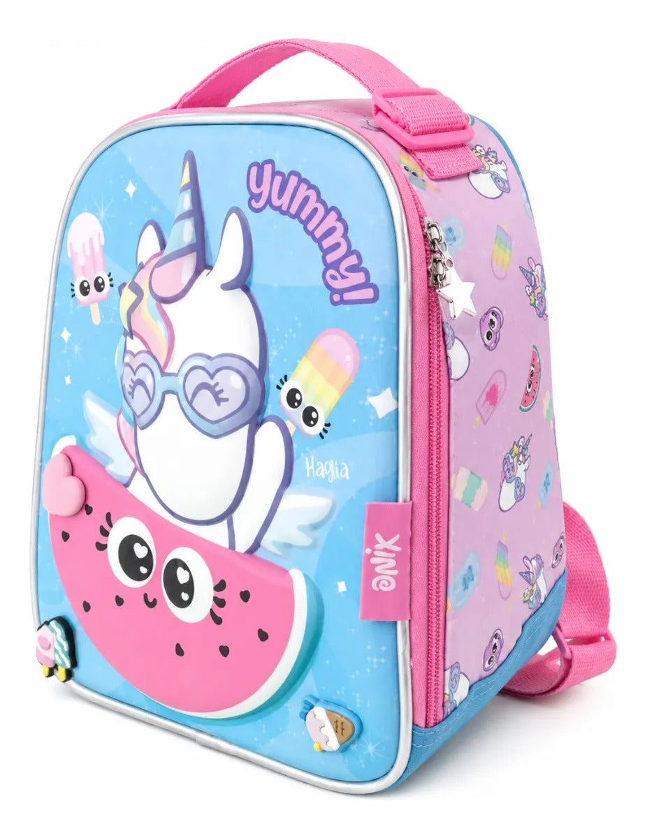 Lonchera Escolar Ruz Onix Unicornio Con Charms Decorativos