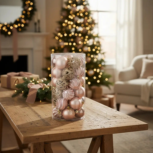 Esferas Metálicas Rosa Y Glitter 6 Cm Para Árbol Navidad