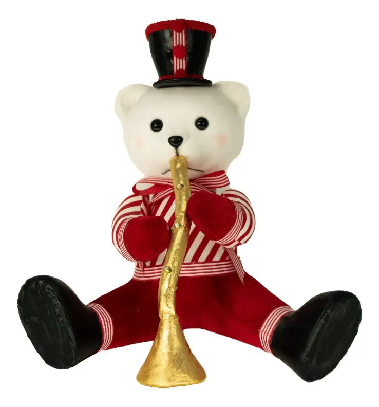 Muñeco Navideño Oso Con Trompeta Roja 32x22x33