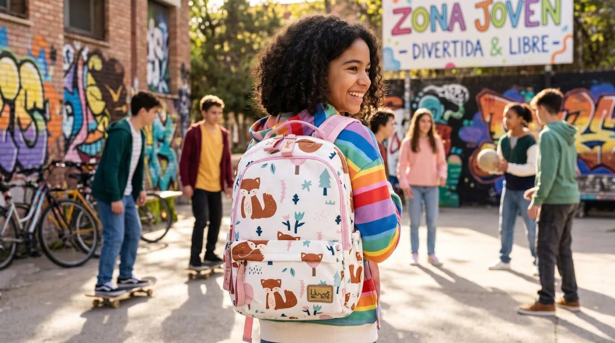 Mochila Escolar Lluvia Zorritos Del Bosque Con Bolsillo Secreto