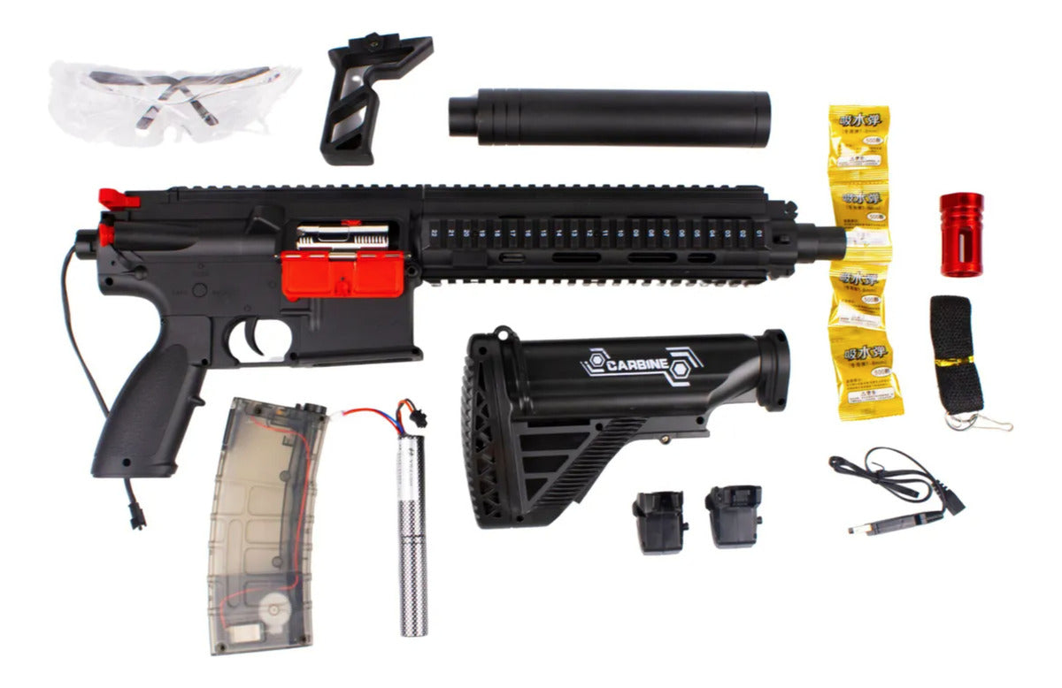 Pistola Hidrogel Fusil 100,000 Balas Con Accesorios Negro