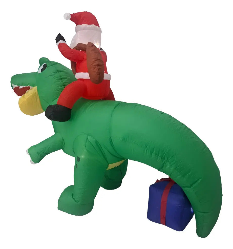 Inflable Navideño Santa Claus Sobre Dinosaurio Marca Lluvia