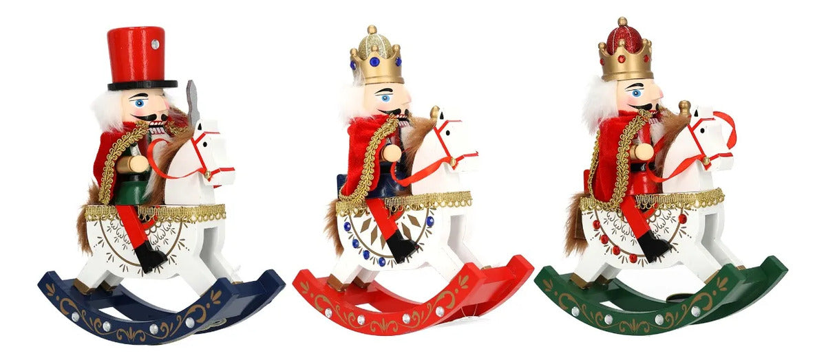 Soldado Cascanueces a Caballo Mecedor Tres Colores 26 Cm