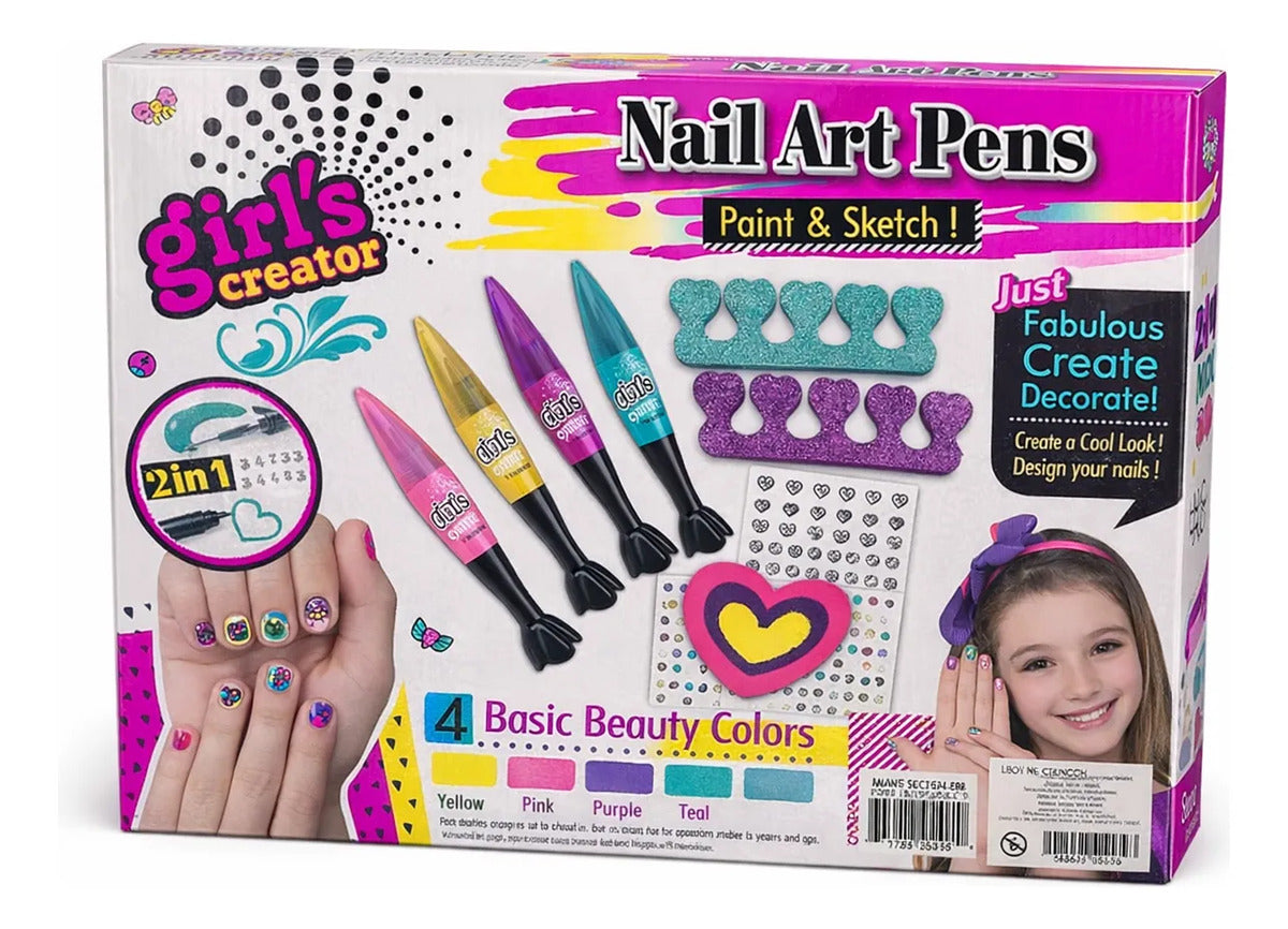 Kit De Uñas Infantil 9 Pzas Con Plumilla Y Brocha 2 En 1