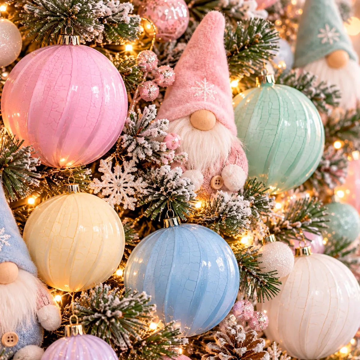 Set Esferas Navideñas Lluvia Pastel Craqueladas 8 Cm 30 Pz
