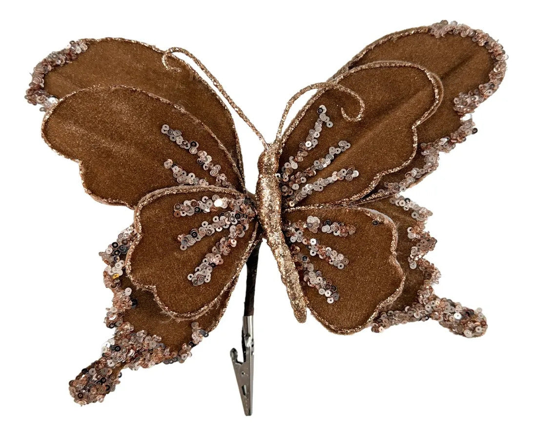 Mariposa Navideña Lluvia Café de Terciopelo 1 Pza