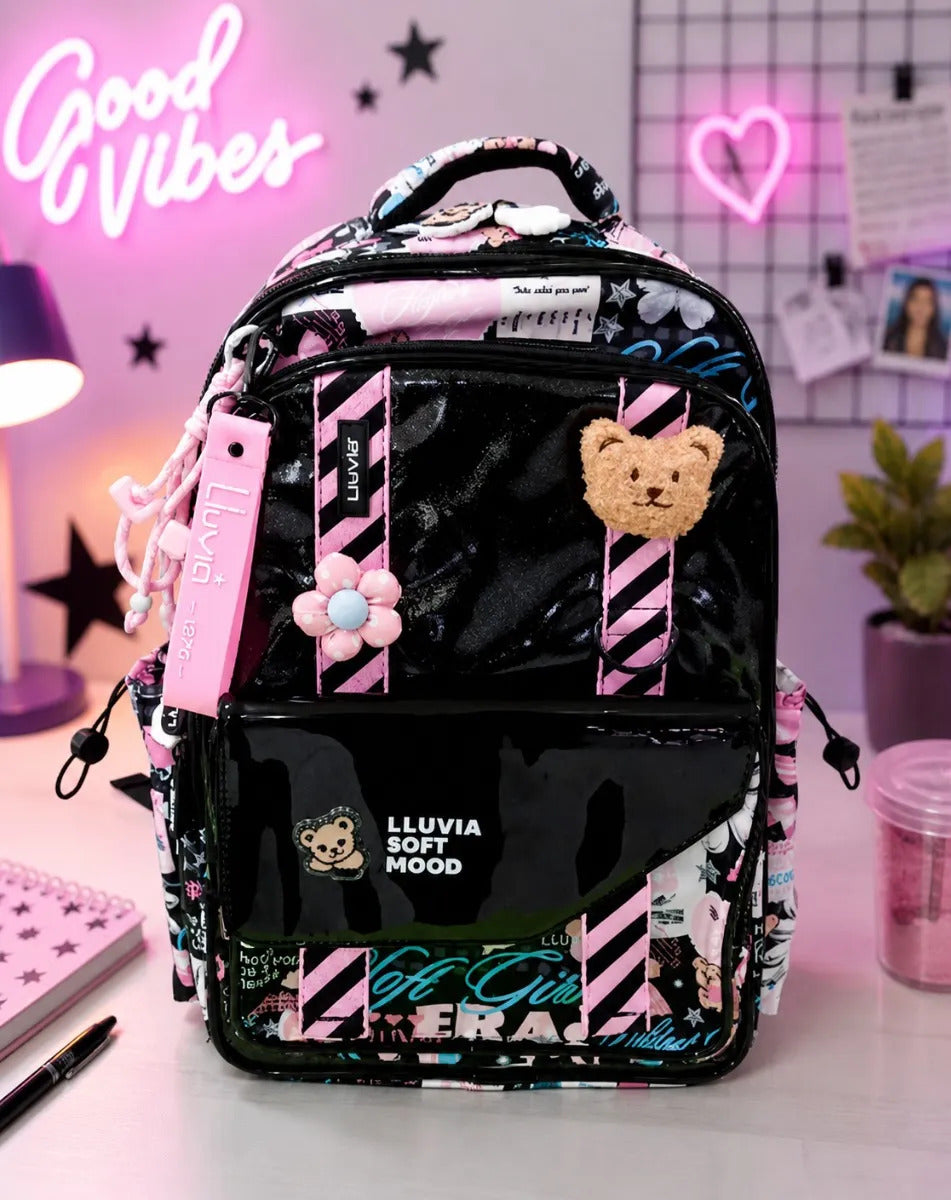 Mochila Lluvia Juvenil Con Diseño Urbano y Charol