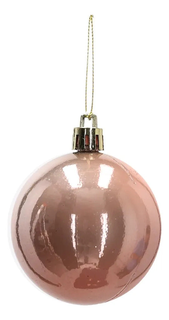 Set Esferas Navideñas Lluvia Rosa Champagne Glitter 6 Cm