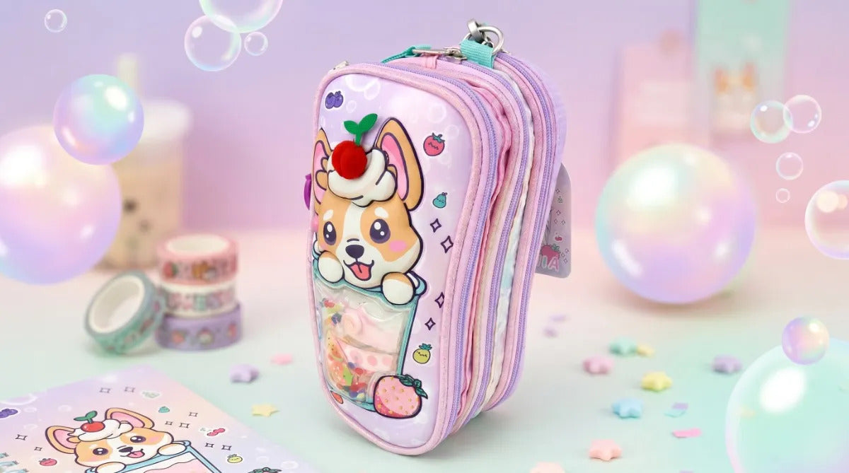 Lapicera Juvenil Lluvia Con Diseño De Perrito Y Vaso 3d