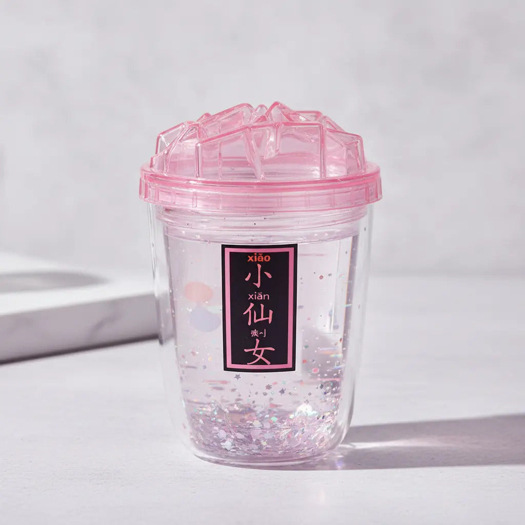 Vaso 450 Ml Con Glitter Suelto Tapa Hielo Diseño Creativo