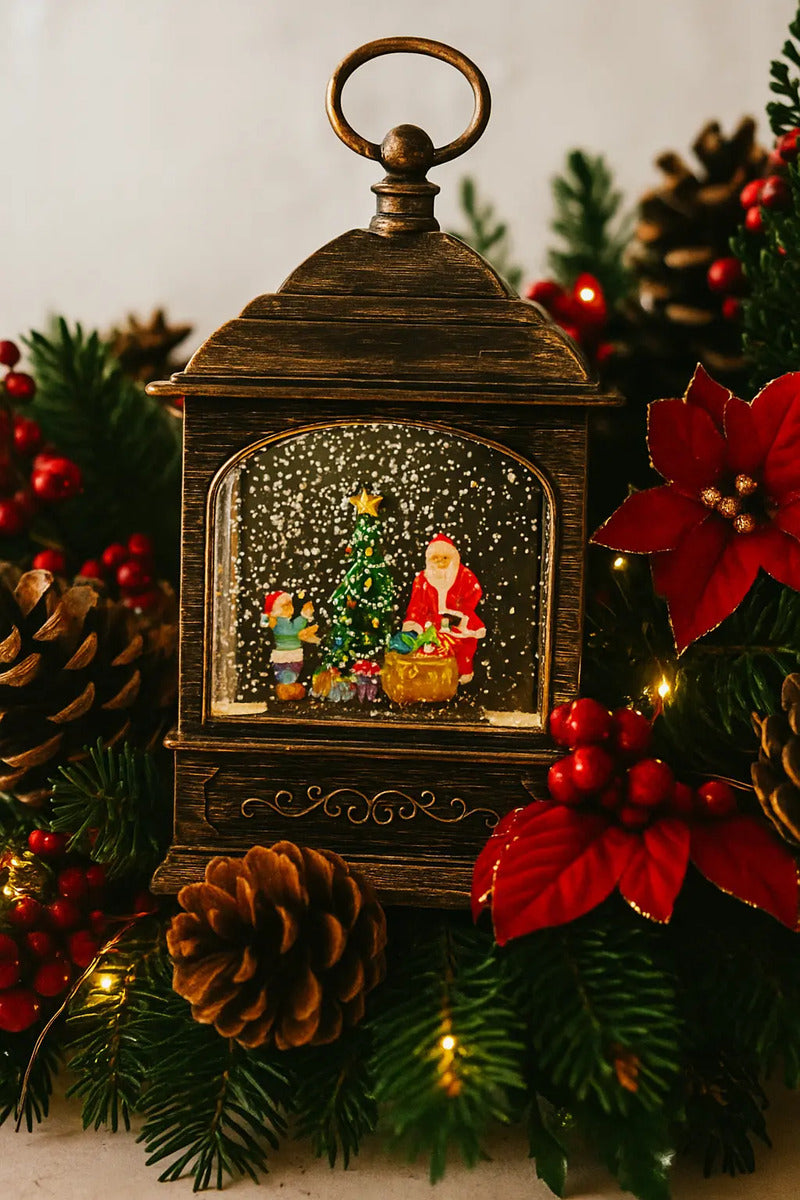 Lampara En Forma De Farol Navideño Con Santa 21x22x8 Cm