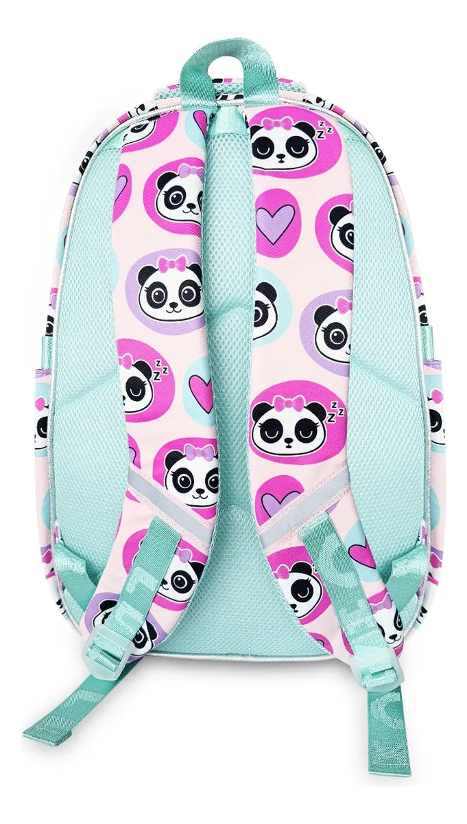 Mochila Escolar Juvenil Lluvia Negro Panda con Lentes Corazón