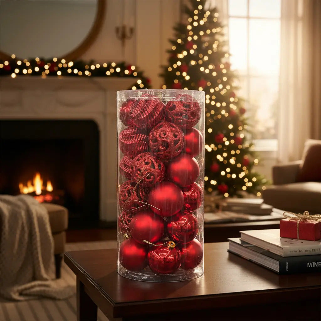 Esferas Navideñas 30 Piezas Rojos Brillantes 6 Cm