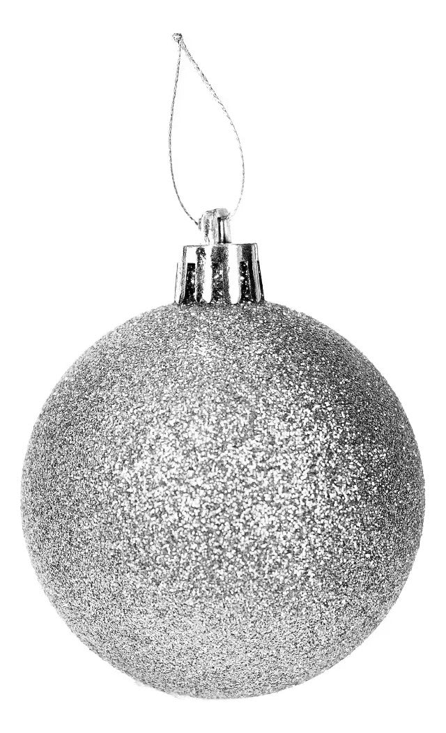 Set Esferas Navideñas Lluvia 30 Piezas Plata Relieve 6 Cm