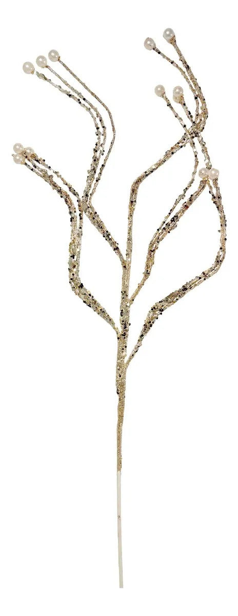 Rama Decorativa Lluvia Champagne Oro con Perlas 78cm