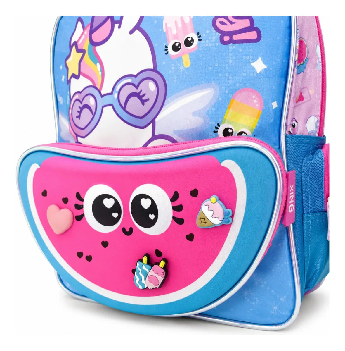 Mochila Kinder Ruz Unicornio Onix Con Pines Color Azul Rosa