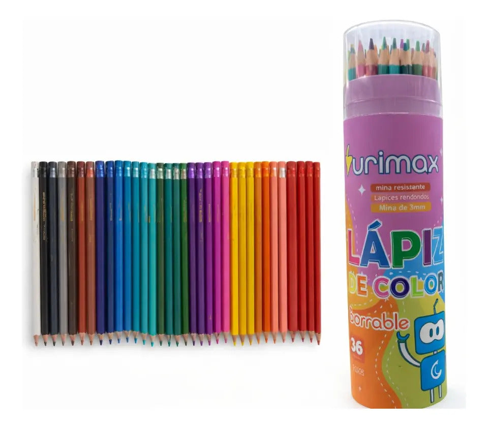 Colores Surimax 36 Piezas  Estuche Cilíndrico Protector