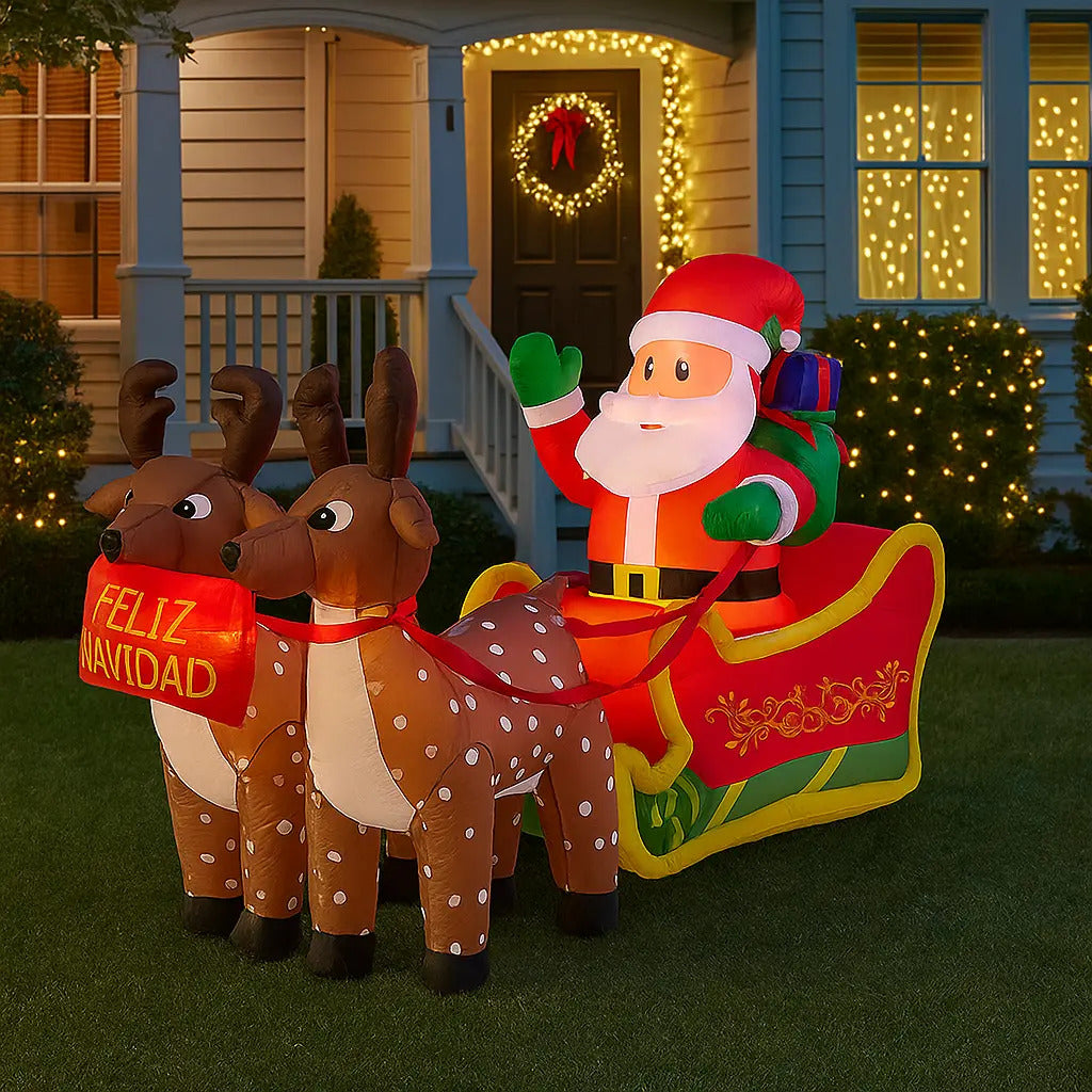 Inflable Navideño Santa Con Trineo Y Renos 150×210×90 Cm