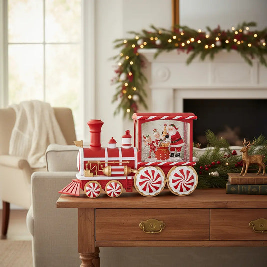 Lámpara Navideña Tren Con Santa Y Duendes  21x25x8 Cm