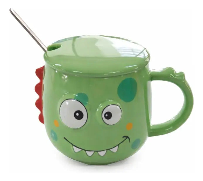 Taza Colorida Kawaii Monstruos Con Tapa Incluida 400 Ml