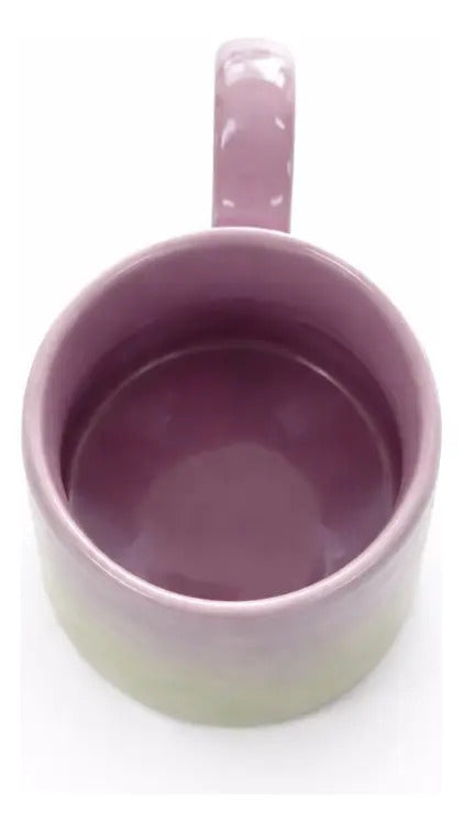Taza Tornasol De Cerámica Con Tapa Y Cuchara Metalica 380 Ml