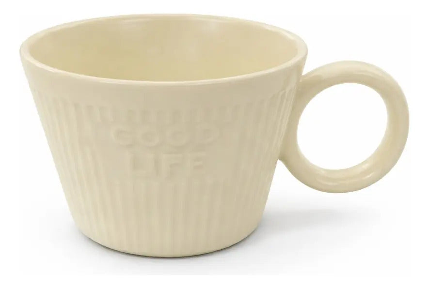 Taza Good Time En Tonos Pastel Rosa Menta Y Crema 350 Ml