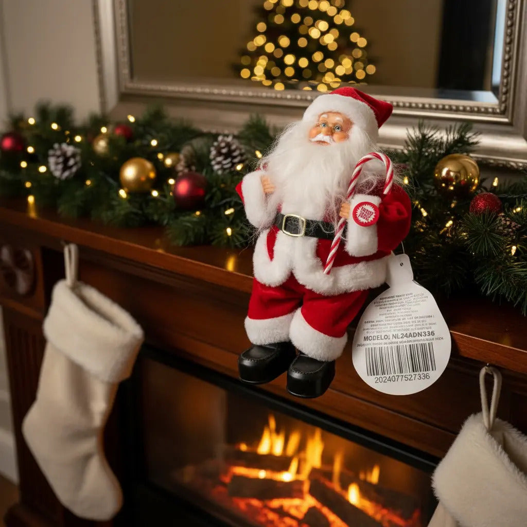 Papá Noel Musical Figura Navideña 30x15x10 Cm Marca Lluvia