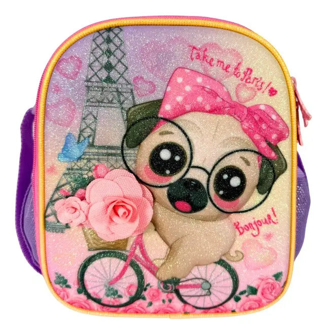 Mochila Primaria Set 3 Piezas Marca Lluvia Perrito Pug