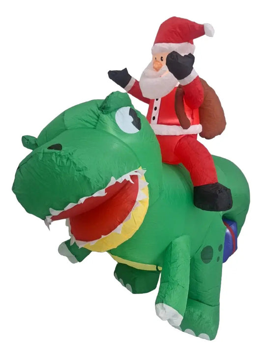 Inflable Navideño Santa Claus Sobre Dinosaurio Marca Lluvia