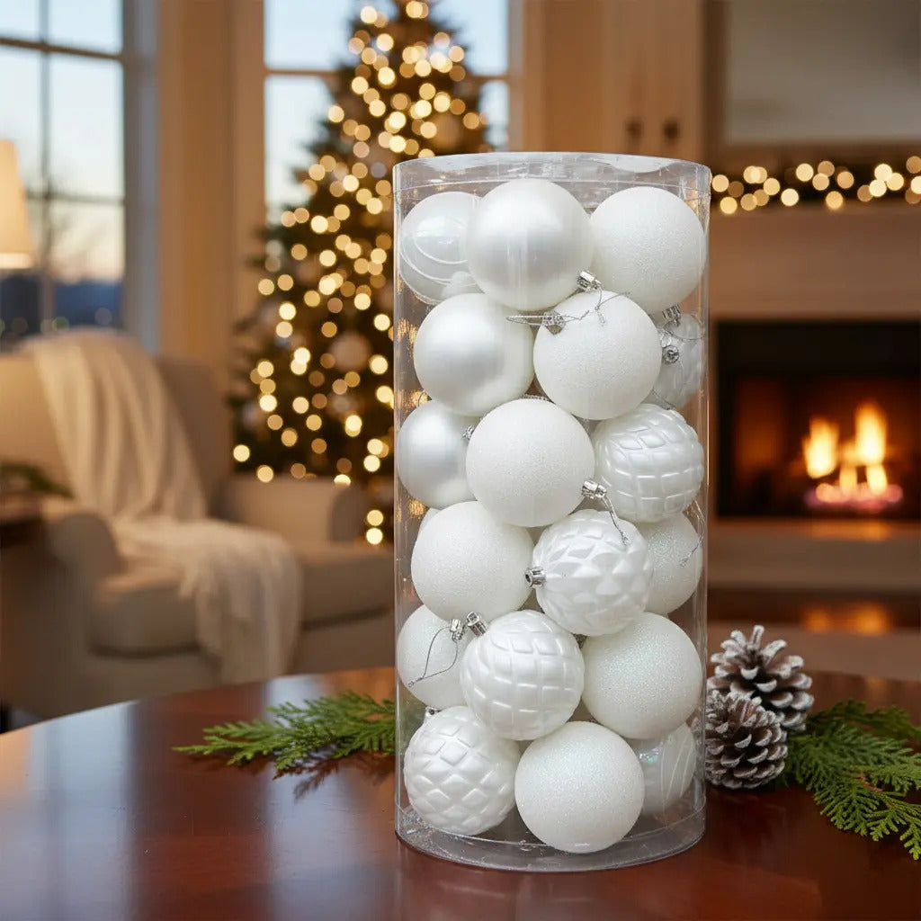 Esferas 30 Piezas Elegancia Invernal Blanca Decorativas