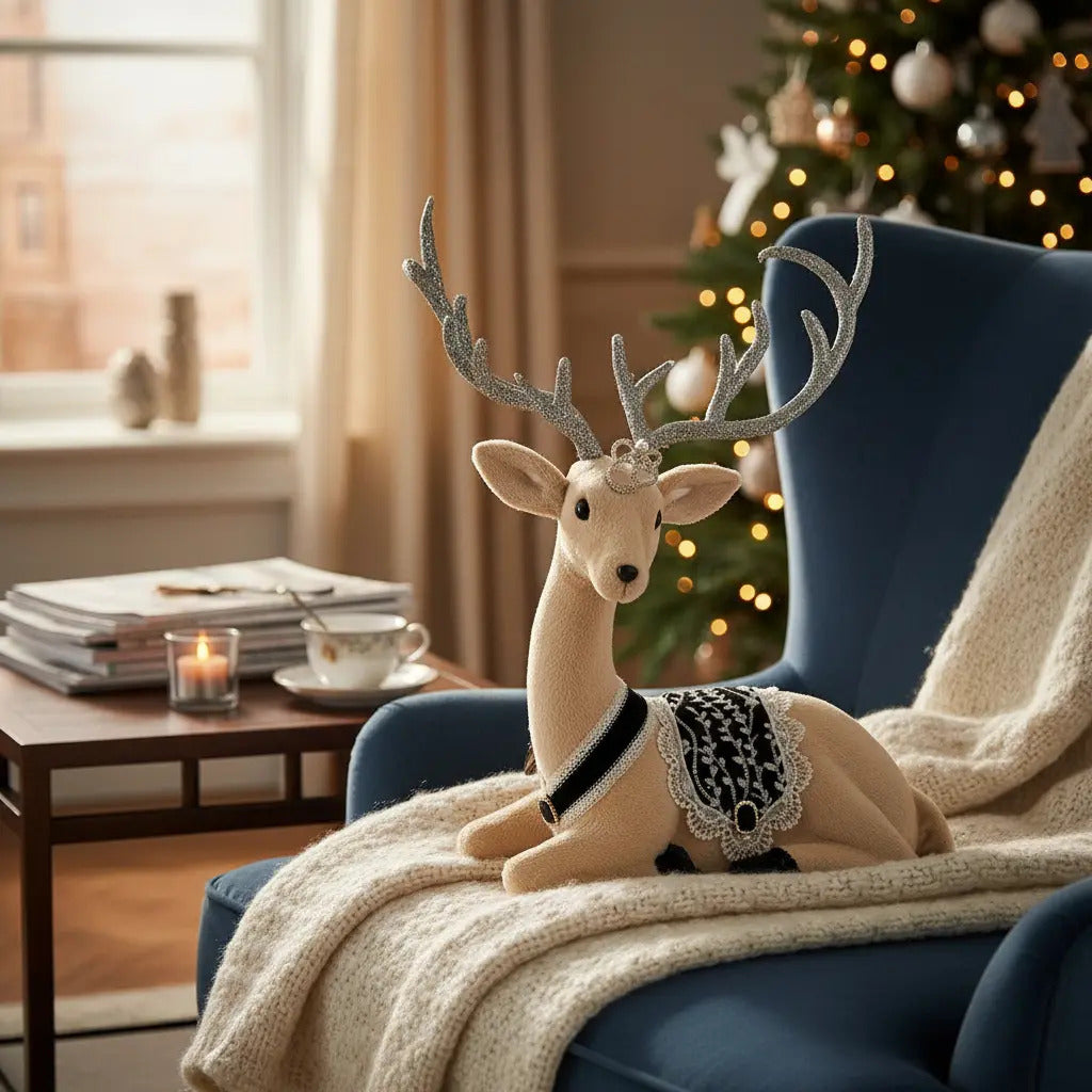Muñeco Navideño Reno Elegante De Terciopelo Suave 33x27x15