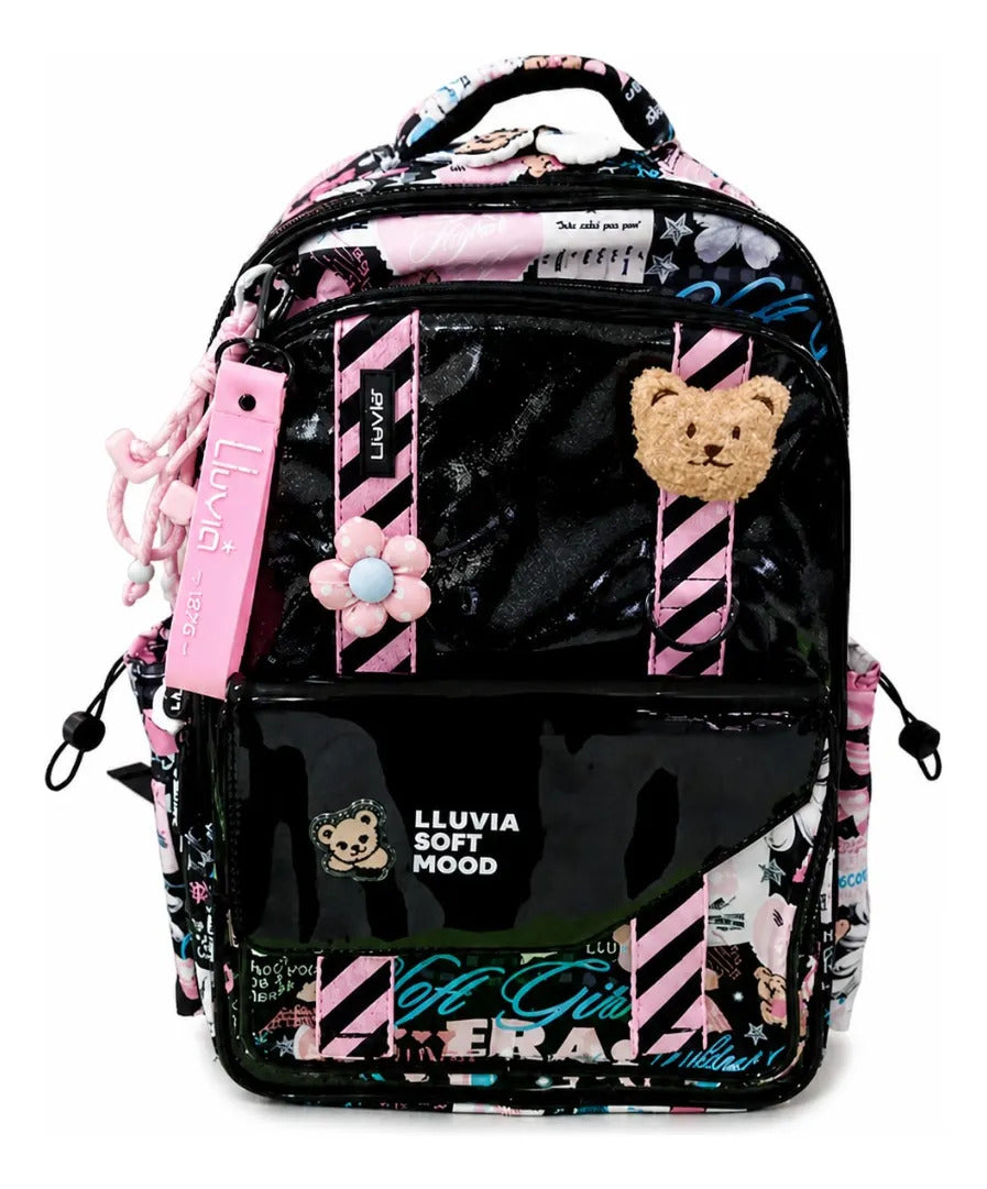 Set De 3 Piezas Mochila Lluvia Soft Mood Con Llaveros
