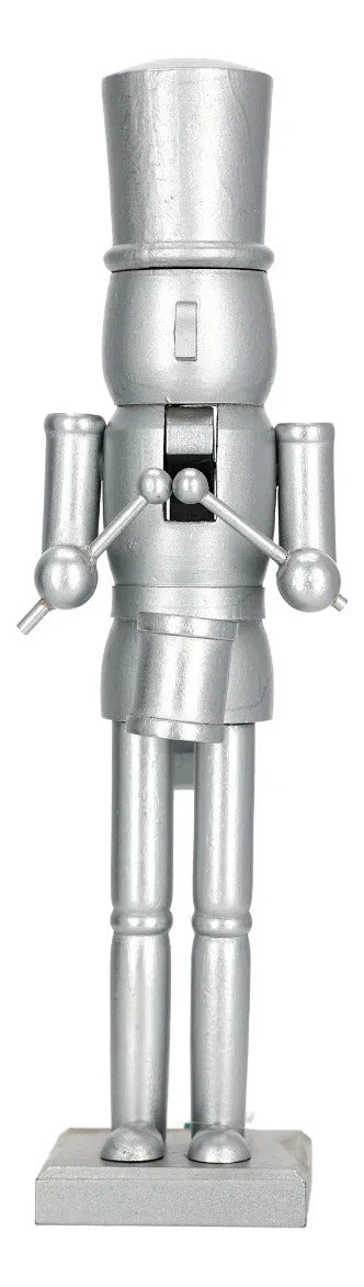 Soldado Cascanueces Lluvia Madera Color Plata Navidad 20 cm