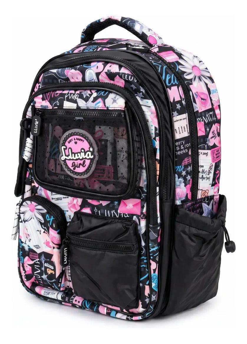 Mochila Escolar Lluvia Urban Girl Color Negro Con Rosa