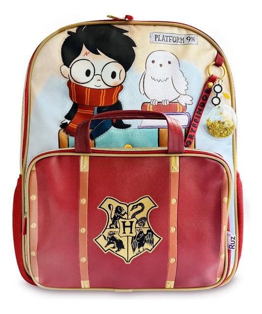 Set Mochila Escolar Ruz Vino Harry Potter y Buho Tres Piezas